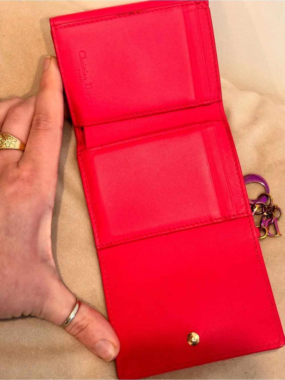 Christian Dior Lady Dior Lotus Pink Lambskin Leather Trifold Wallet